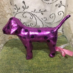 Victoria's Secret PINK Metallic Plush Stuffed Dog Purplish Pink w/Black Dots 8"